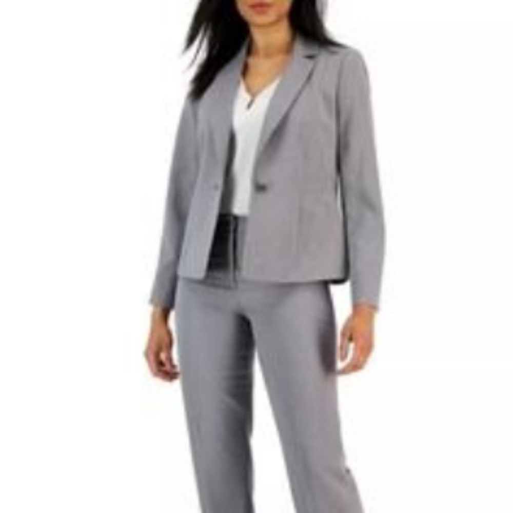 NWT Le Suit Women's Plus Size Two-Button Granite Heather Pantsuit Size 16